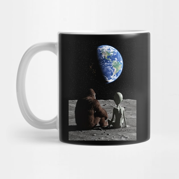 Alien and Bigfoot Watching the Earth from the Moon by Megadorim